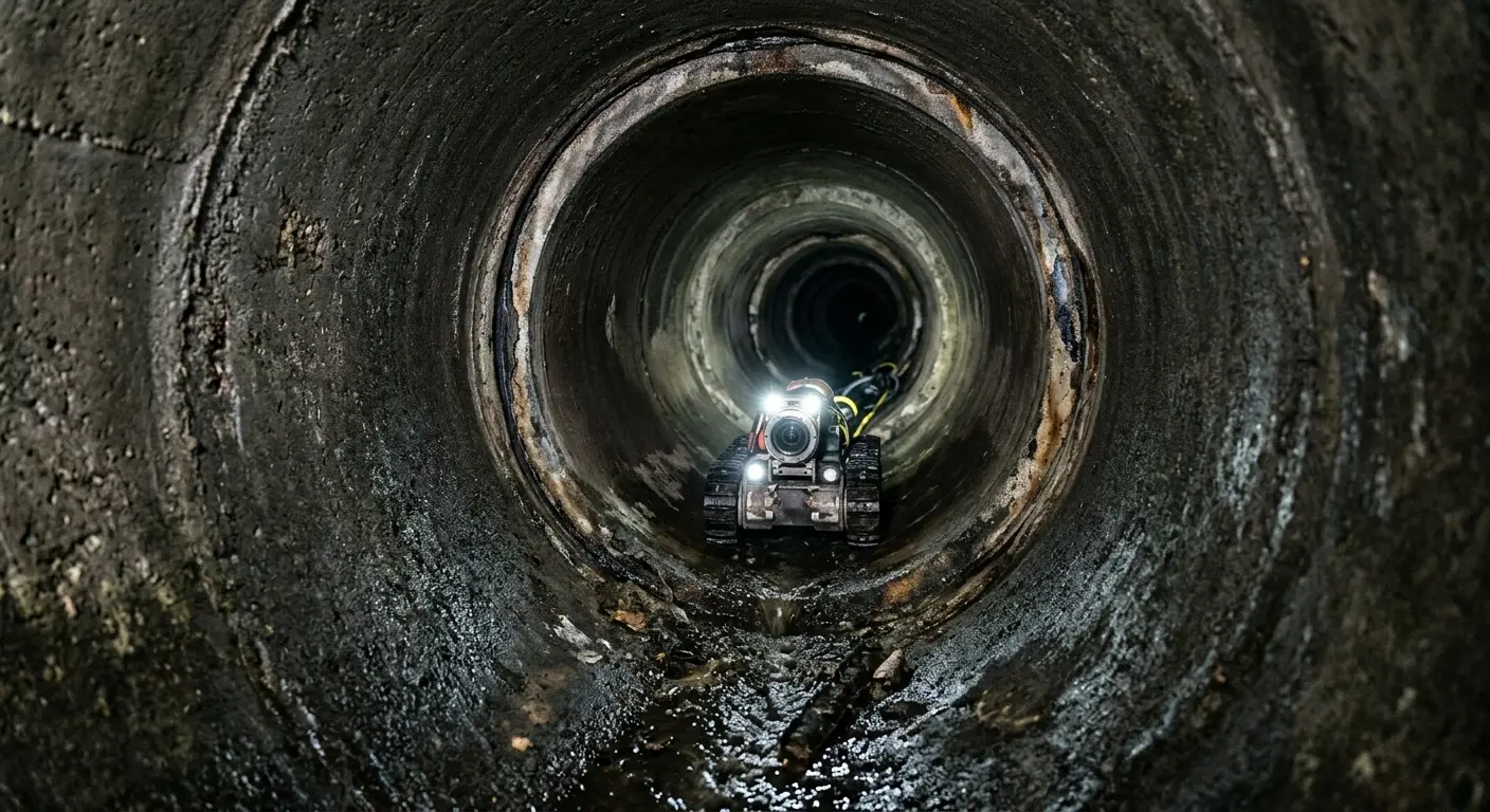Robotic sewer camera inspecting pipe interior for Sewer Line Cleaning in Casas Adobes