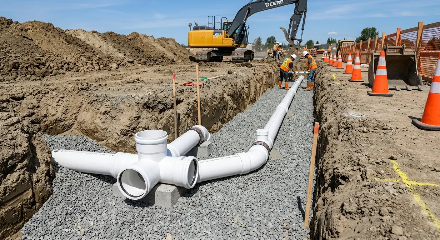 New PVC sewer pipe installation in open trench for Grease Trap Cleaning in Casas Adobes